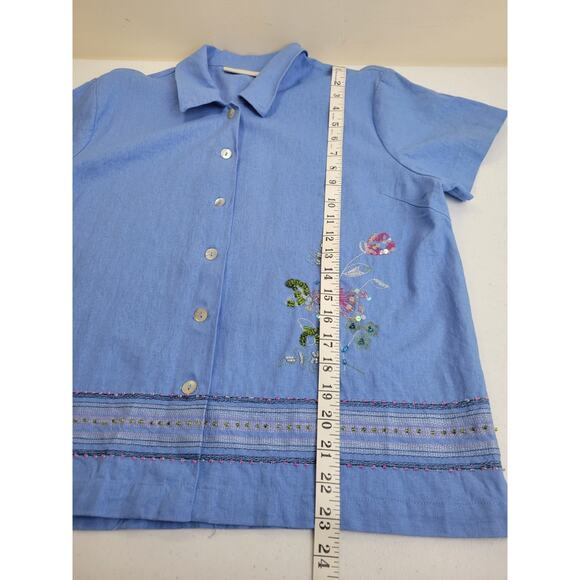 Vtg Jane Ashley Blue Floral Embroidered Linen Blend Shirt & Dress Size Large - Picture 5 of 15
